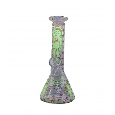 RICK AND MORTY BUNNY PAJAMAS GLASS BEAKER With ICE CATCHER 8inch (GLOW IN DARK)