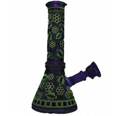 BEES AND HONEYCOMB GLASS MINI BEAKER 8inch - RED (GLOW IN DARK)