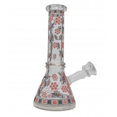 BEES AND HONEYCOMB GLASS MINI BEAKER 8inch - RED (GLOW IN DARK)