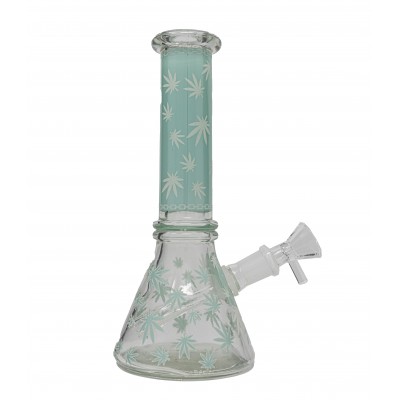 420 LEAF MINI BEAKER 8inch - AQUA (GLOW IN DARK)