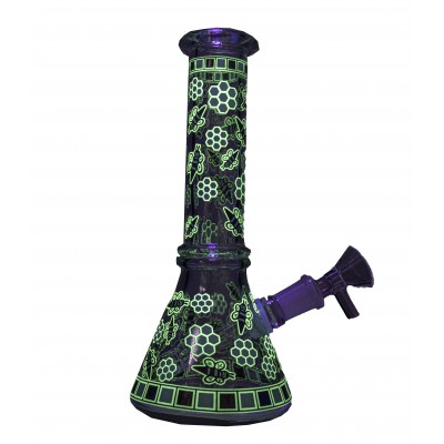 BEES AND HONEYCOMB GLASS MINI BEAKER 8inch - GREEN (GLOW IN DARK)