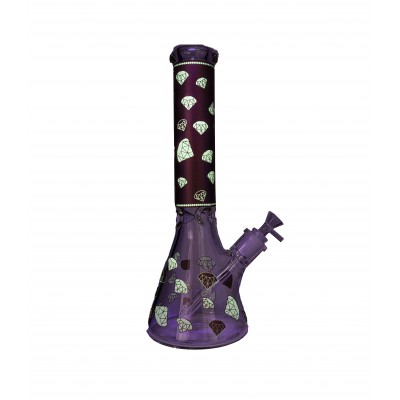DIAMOND GLASS BEAKER With ICE CATCHER 14inch - AUBURN (GLOW IN DARK)