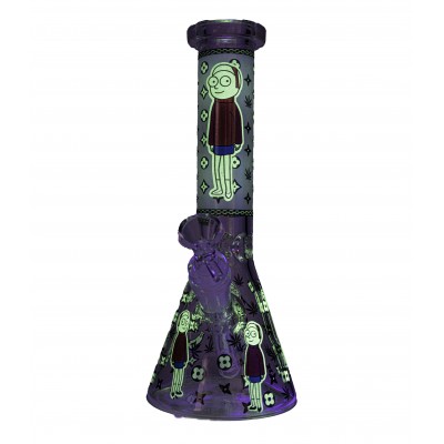 RICK AND MORTY RED SWEATER GLASS BEAKER With ICE CATCHER 10inch (GLOW IN DARK)