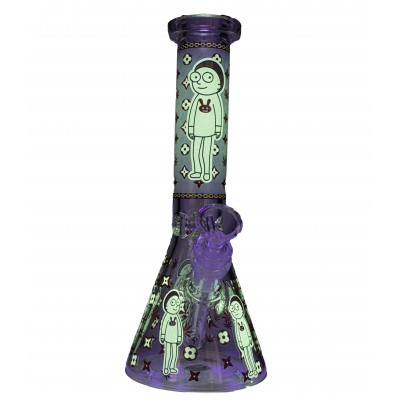 RICK AND MORTY BUNNY PAJAMAS GLASS BEAKER With ICE CATCHER 10inch (GLOW IN DARK)