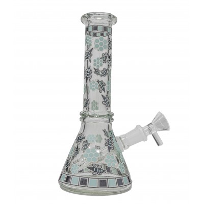 BEES AND HONEYCOMB GLASS MINI BEAKER 8inch - GREEN (GLOW IN DARK)