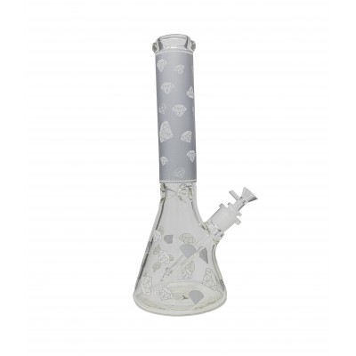 DIAMOND GLASS BEAKER With ICE CATCHER 14inch - SILVER (GLOW IN DARK)