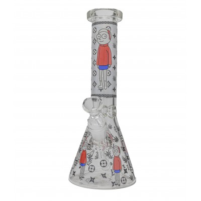 RICK AND MORTY RED SWEATER GLASS BEAKER With ICE CATCHER 10inch (GLOW IN DARK)