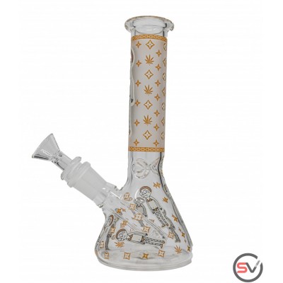 RICK AND MORTY FISHNETS GLASS BEAKER WATER PIPE with ICE CATCHER 8inch (GLOW IN THE DARK)