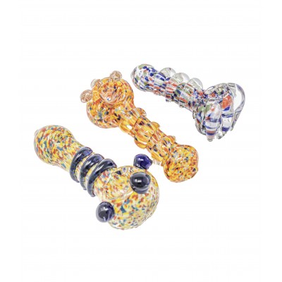 RIBBED BODY FRIT GLASS HAND PIPE 5inch - 3CT/PK