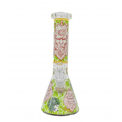 RASTA LION GLASS BEAKER 10inch (GLOW IN DARK)
