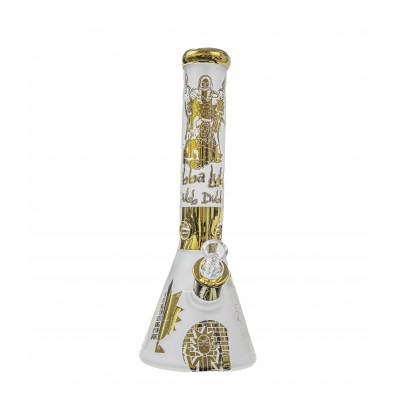 FROSTED GLASS RICK AND MORTY BEAKER 14inch - GOLD