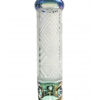 SANDBLASTED GEOMETRIC DESIGN WATER PIPE 13inch - RAINBOW