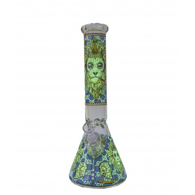 RASTA LION GLASS BEAKER With ICE CATCHER 14inch - BLUE