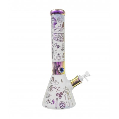 EGYPTIAN SYMBOLS FROSTED GLASS WATER PIPE 14inch
