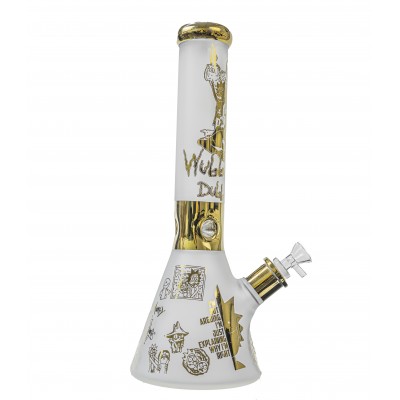 FROSTED GLASS RICK AND MORTY BEAKER 14inch - GOLD