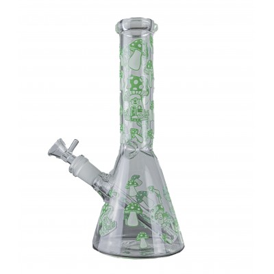 MUSHROOM GLASS BEAKER WATER PIPE 10inch (GLOW IN DARK)