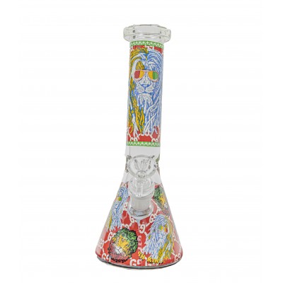 RASTA LION GLASS BEAKER 10inch (GLOW IN DARK)