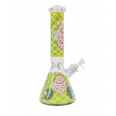 RASTA LION GLASS BEAKER 14inch (GLOW IN DARK) - GREEN
