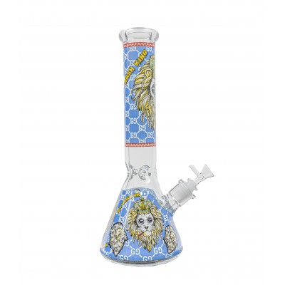 RASTA LION GLASS BEAKER With ICE CATCHER 14inch - BLUE