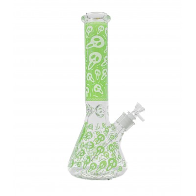 THE SCREAM BEAKER STYLE GLASS WATER PIPE 14inch (GLOW IN DARK) - GREEN