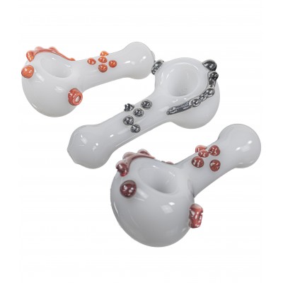 WHITE GLASS HAND PIPE WITH TENTACLE 5inch 3CT/PK
