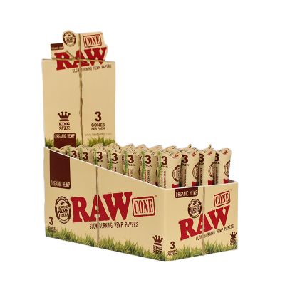 RAW ORGANIC CONES KINGSIZE - 3CT - 32 PER BOX
