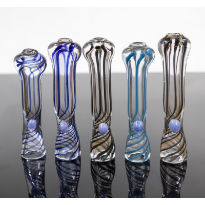 SWIRLY LINES GLASS ONE HITTER 5CT/PK