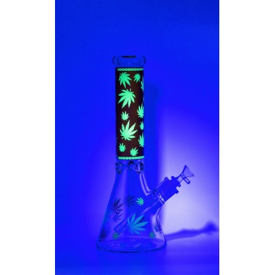 LEAF GLASS BEAKER WATER PIPE 14inch (GLOW IN DARK)