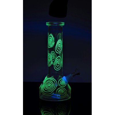 WHITE CIRCLES GLASS BEAKER 10inch (GLOW IN DARK)