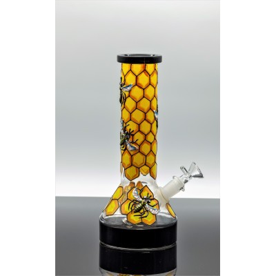 BEE ON HONEYCOMB DESIGN GLASS BEAKER 10inch  (3D DESIGN)