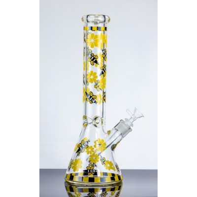 BEES AND FLOWERS GLASS BEAKER WATER PIPE 14inch