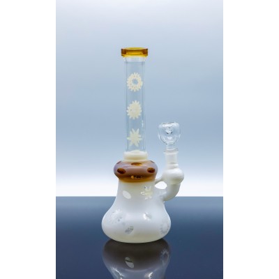 FROSTED FLOWER GLASS WATER PIPE 10inch