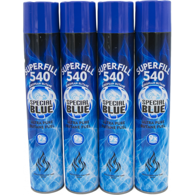 SPECIAL BLUE EUROPEAN BUTANE SUPERFILL 9X 540ML. (12 PACK)