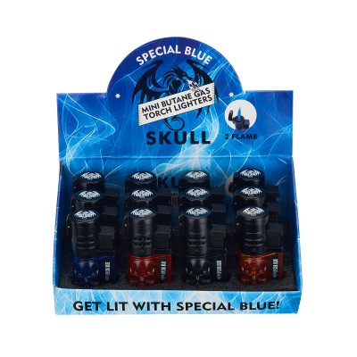 SPECIAL BLUE LIGHTER SKULL DOUBLE FLAME 12 COUNT