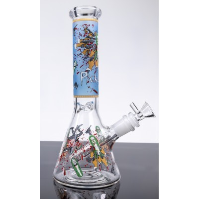 PICKLE RICK GLASS BEAKER WATER PIPE 10inch (GLOW IN DARK)