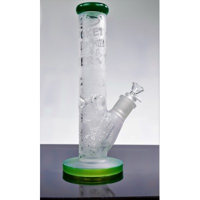 ALIEN AND ROCKETS FROSTED GLASS WATER PIPE JADE GREEN  12inch