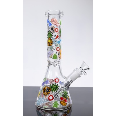 COOL PINEAPPLE GLASS BEAKER WATER PIPE 10inch (GLOW IN THE DARK)
