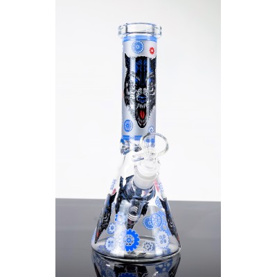 GEARED WOLF GLASS BEAKER WATER PIPE 10inch (GLOW IN DARK)