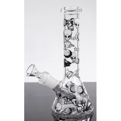 ALIENS AND UFO GLASS BEAKER With ICE CATCHER 8inch (GLOW IN DARK)