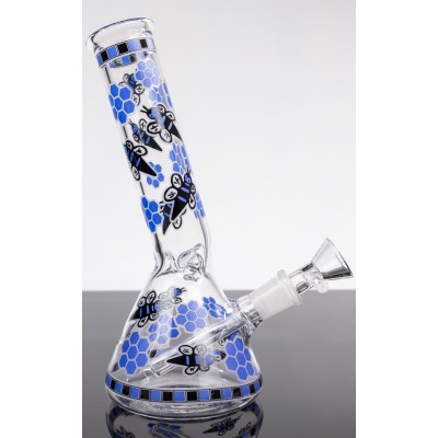 ANGLED NECK BEES WITH ICE CATCHER GLASS BEAKER WATER PIPE 8inch