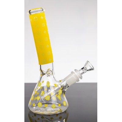 ANGLED NECK DESIGNER GLASS WATER PIPE YELLOW 8inch