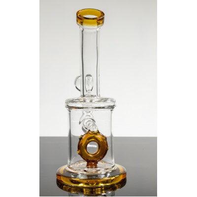 CURVED NECK COLORED RING GLASS WATER PIPE 8inch