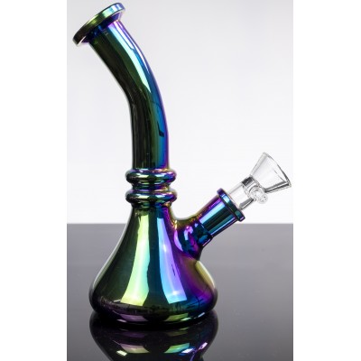 CURVED NECK IRIDECENT GLASS WATER PIPE 8inch