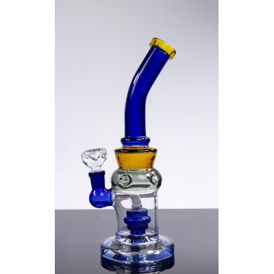CURVED NECK TINTED HANDLE GLASS WATER PIPE 10inch