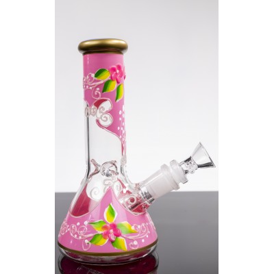 MULTI ART FLOWER GLASS BEAKER 8inch (GLOW IN THE DARK)