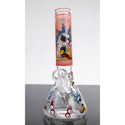 RICK AND MORTY CRAZY FACE GLASS BEAKER 8inch (GLOW IN DARK)