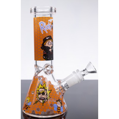 RICK AND MORTY ORANGE BEEHIVE GLASS BEAKER WATER PIPE 8inch