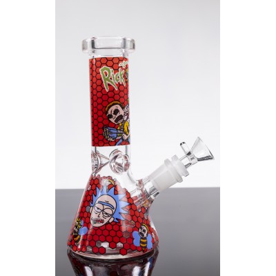 RICK AND MORTY RED BEEHIVE GLASS BEAKER WATER PIPE 8inch
