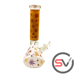 LEAF BROWN AND GOLD GLASS WATER PIPE