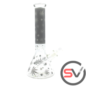 LEAF GREY AND SILVER GLASS WATER PIPE